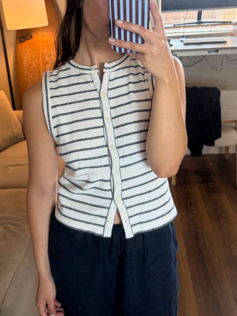 Striped Sleeveless Button-Front Knit Top — White with Black Stripes by Madewell